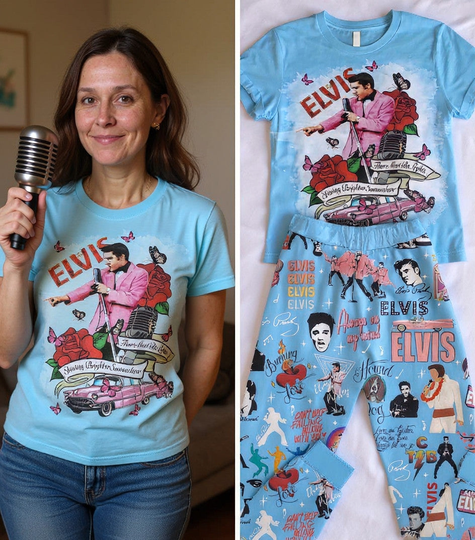 ELVIS 2D Pajamas T-Shirt & Sweatpants Set THAOVTT722