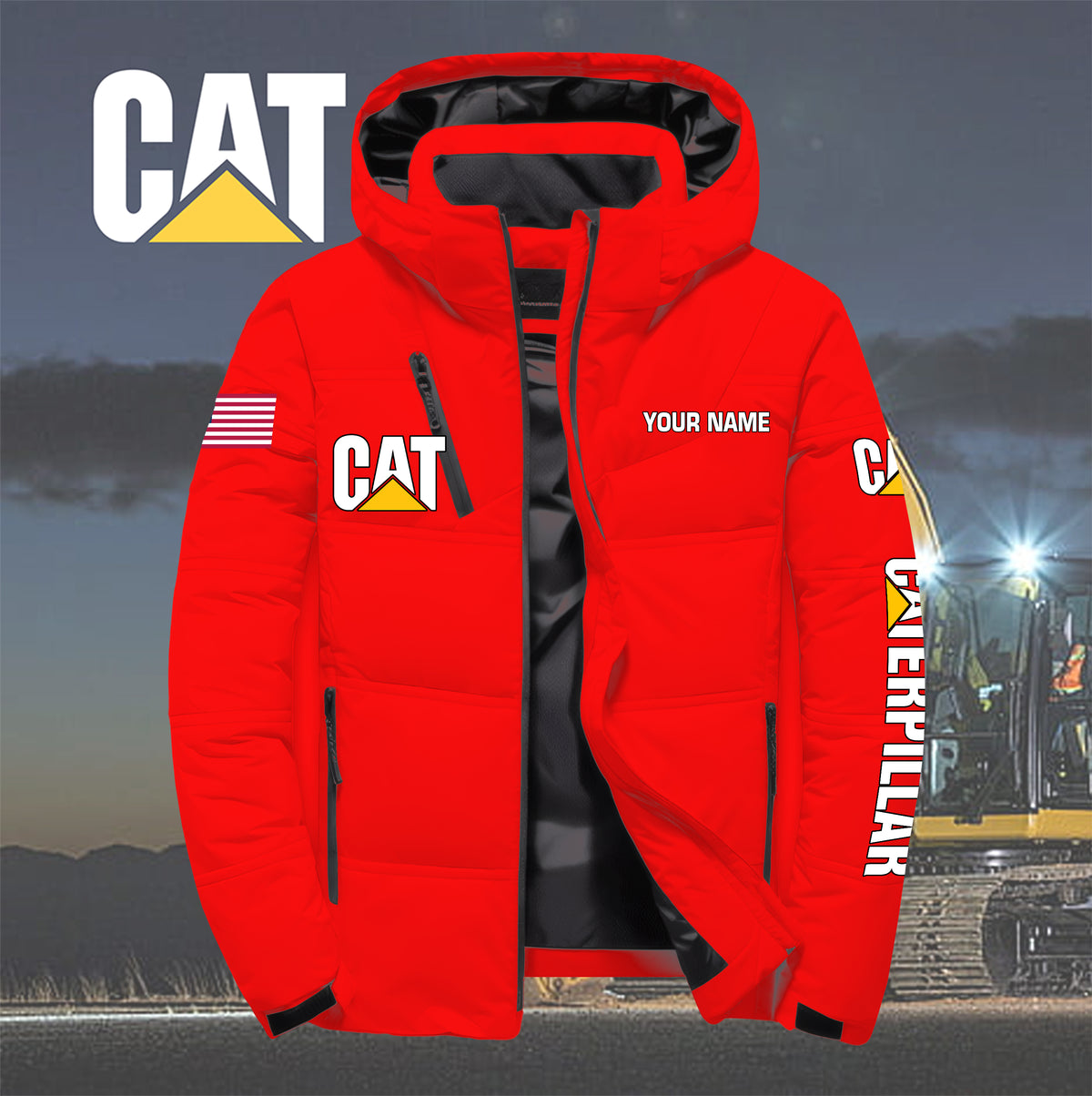 Personalized CAT Down Jacket with Zipper QUY5570