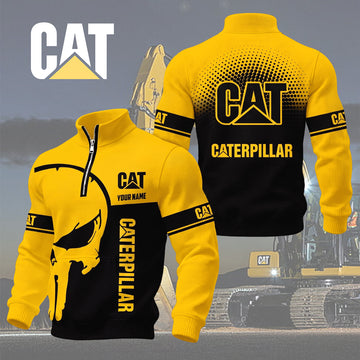 Personalized CAT Waffle Stand Collar Zip Hoodie Pockets
