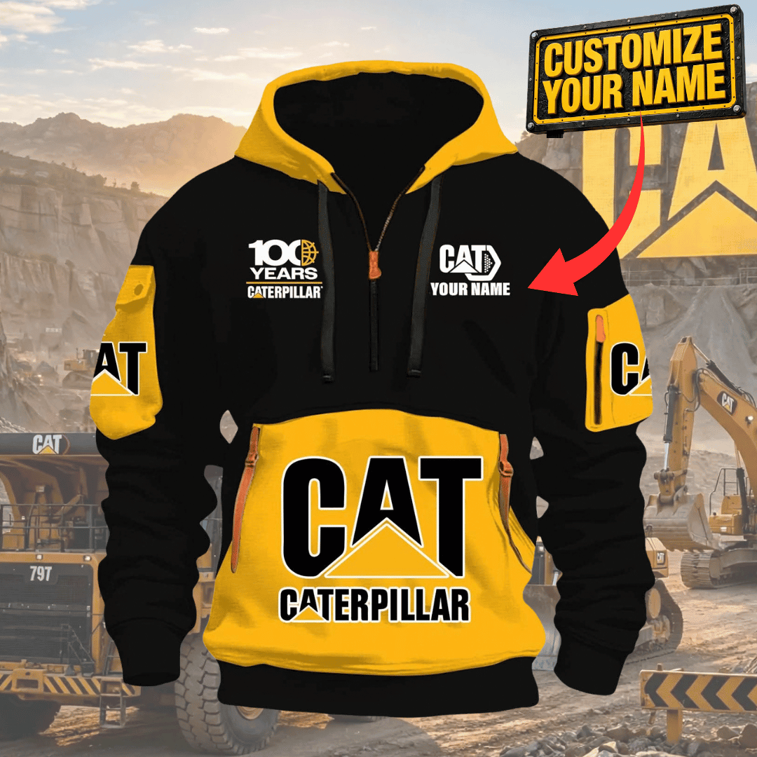Custom Name 100 Years CAT 3D Quarter Zip Hoodie
