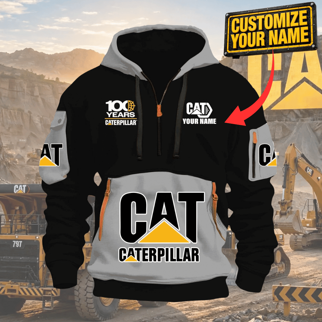 Custom Name 100 Years CAT 3D Quarter Zip Hoodie