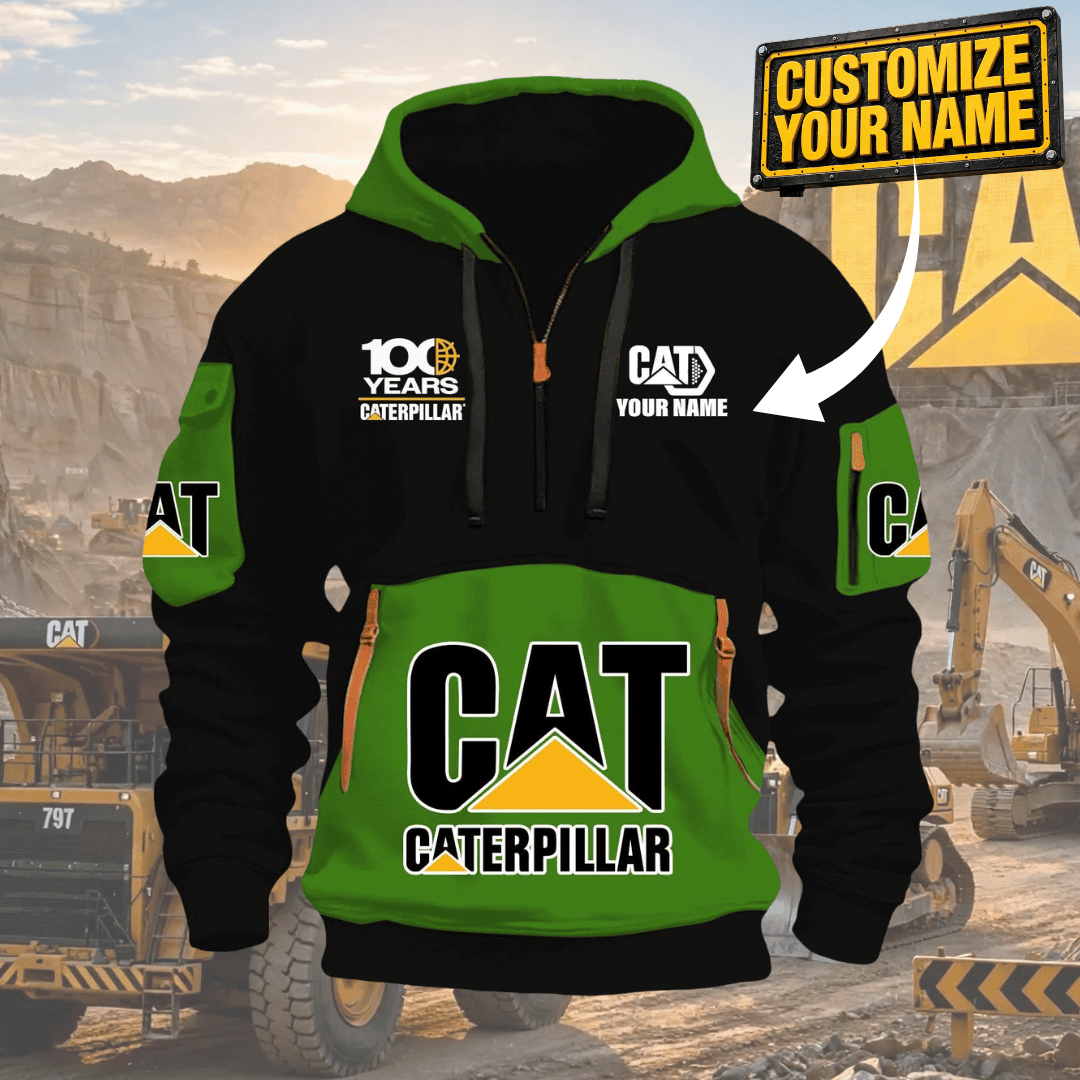 Custom Name 100 Years CAT 3D Quarter Zip Hoodie