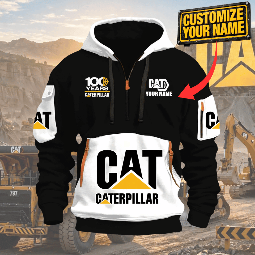 Custom Name 100 Years CAT 3D Quarter Zip Hoodie