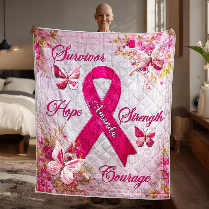 Personalized Breast Cancer Quilt Blanket