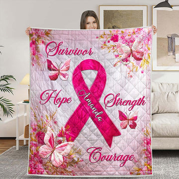 Personalized Breast Cancer Quilt Blanket