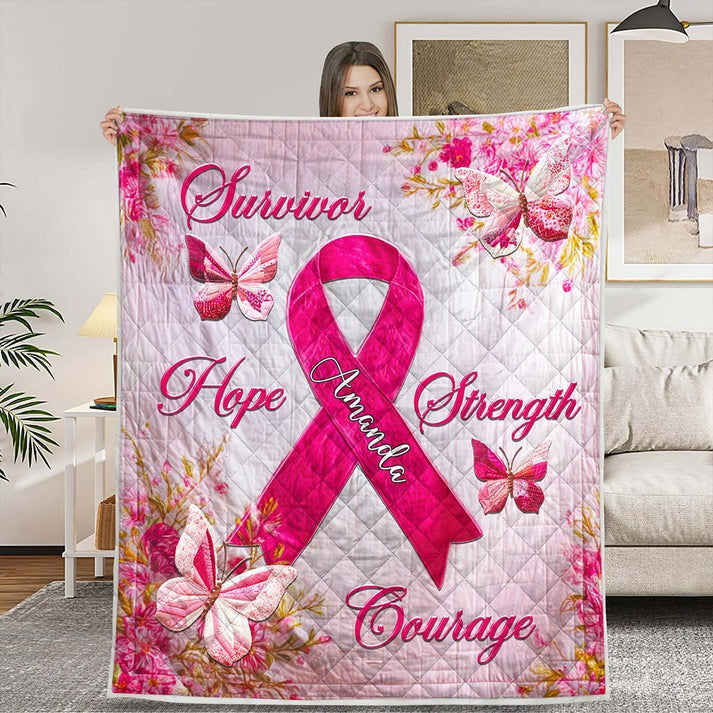 Personalized Breast Cancer Quilt Blanket