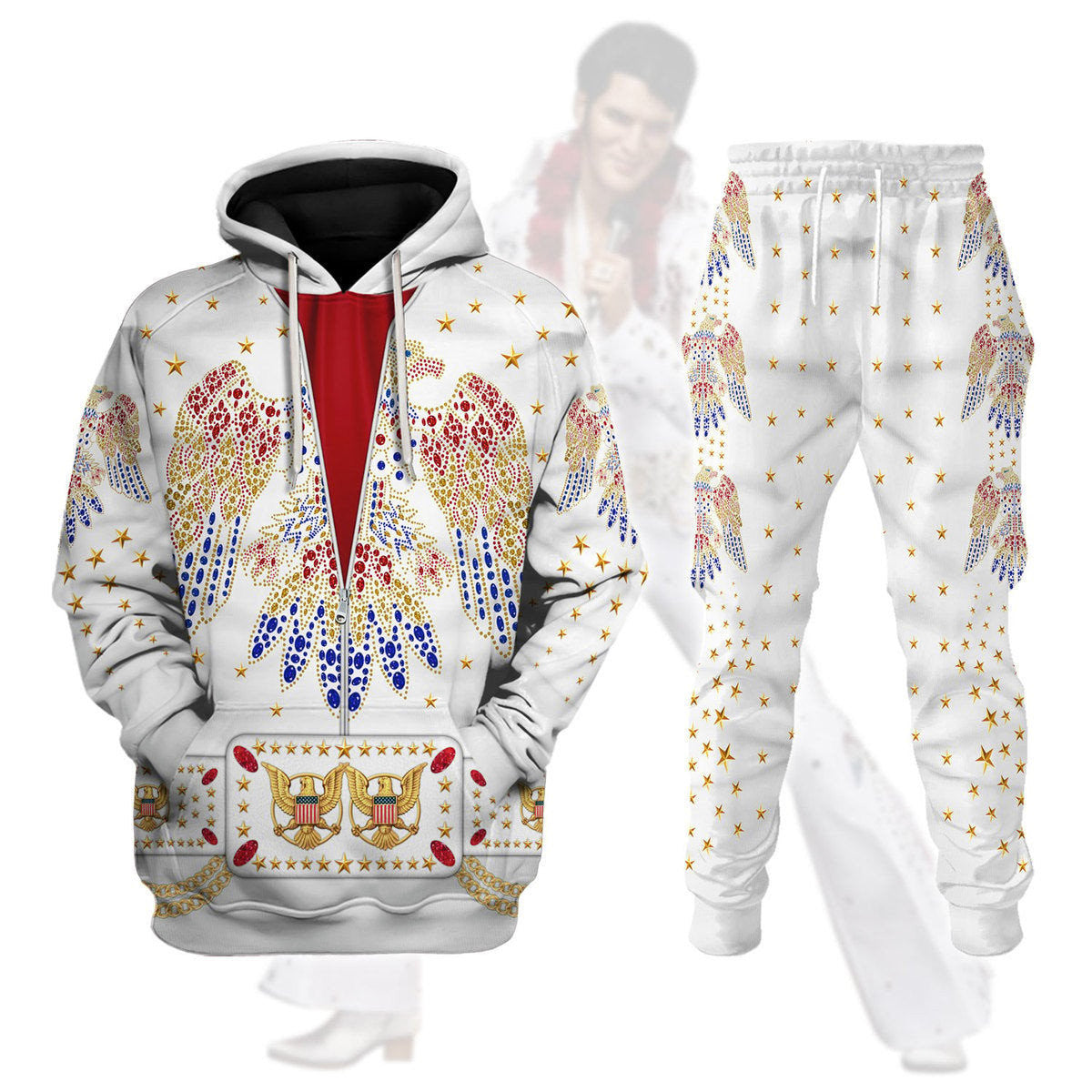 Elviss Presleyy Eagle Costume Hoodie Sweatshirt T-Shirt Tracksuit Sweatpants