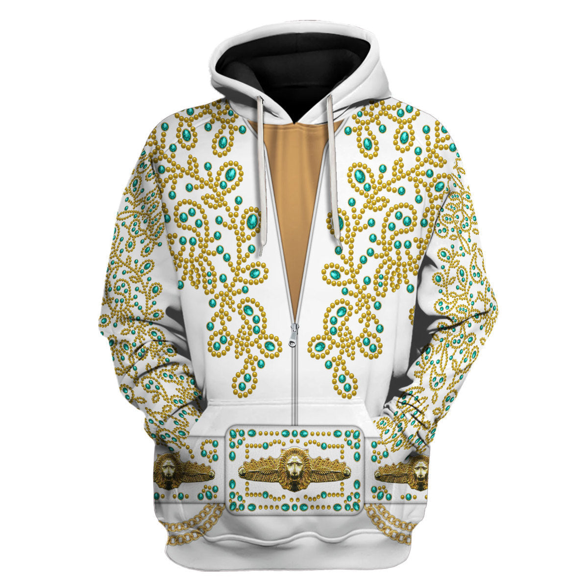 Elvis Spanish Flower - White With Green Stones Costume Hoodie Sweatshirt T-Shirt Tracksuit
