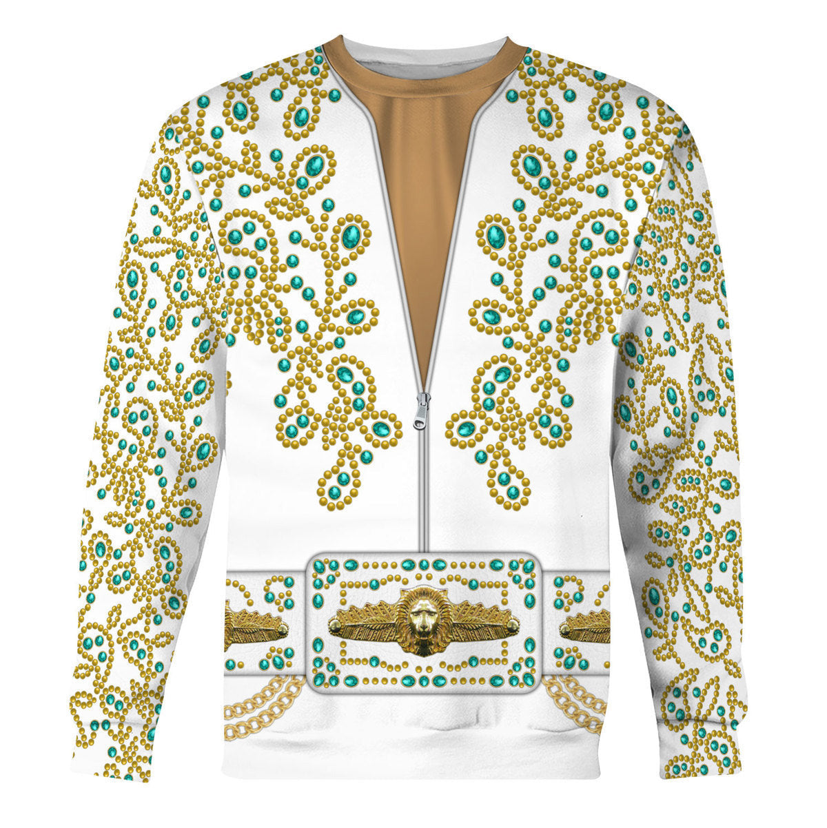 Elvis Spanish Flower - White With Green Stones Costume Hoodie Sweatshirt T-Shirt Tracksuit
