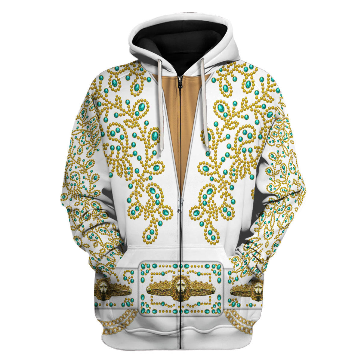 Elvis Spanish Flower - White With Green Stones Costume Hoodie Sweatshirt T-Shirt Tracksuit