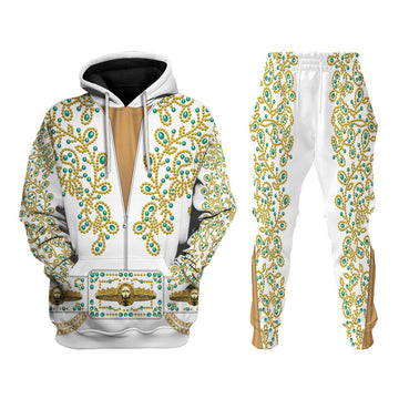 Elvis Spanish Flower - White With Green Stones Costume Hoodie Sweatshirt T-Shirt Tracksuit