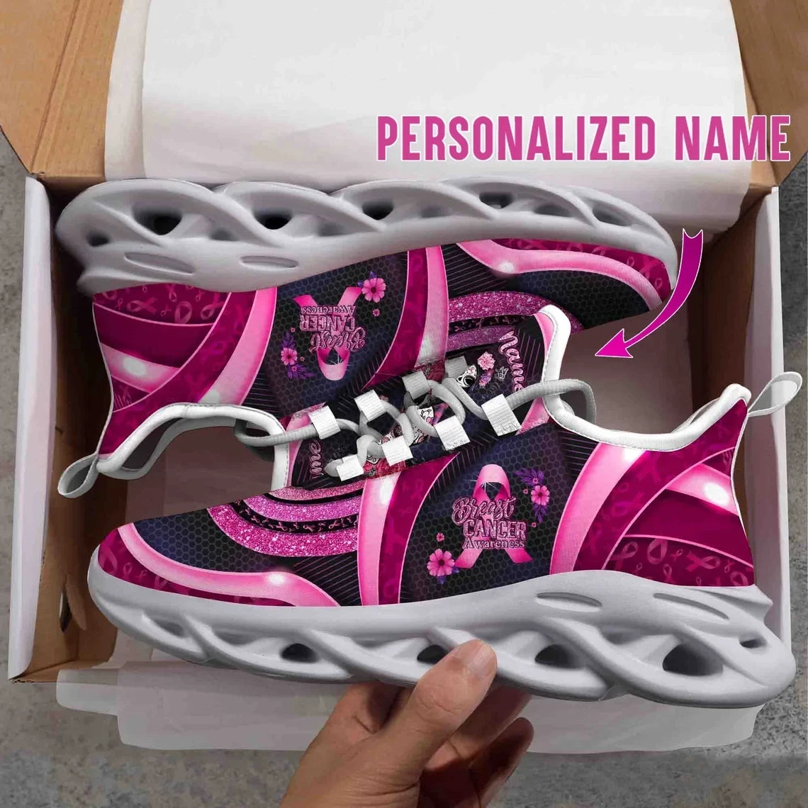 Personalized Name Breast Cancer Fighter Custom Sneakers